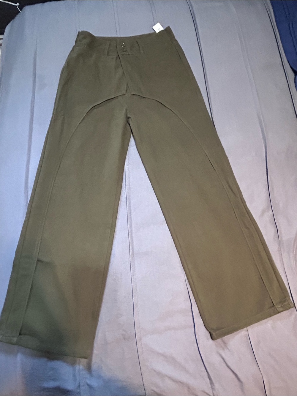 Commense Olive Green Wide-Leg Flare Jeans